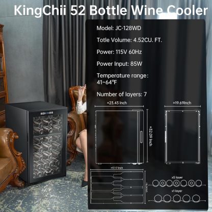 KingChii® 52 Bottles Wine Cooler Refrigerator - Dual Zone Wine Fridge with Intelligent Digital Control, Low Noise Operation, Built-in or Freestanding Wine Refrigerator for Home and Kitchen