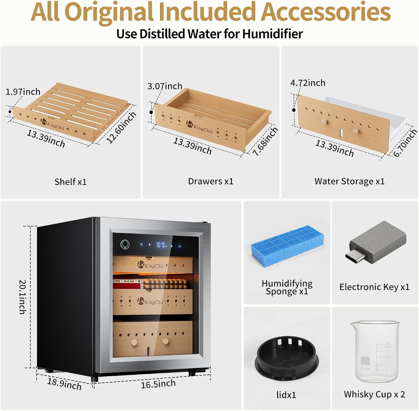 KingChii Pro 50L Compressor Cigar Humidor with Temp & Humidity Control,400-Cigar Capacity