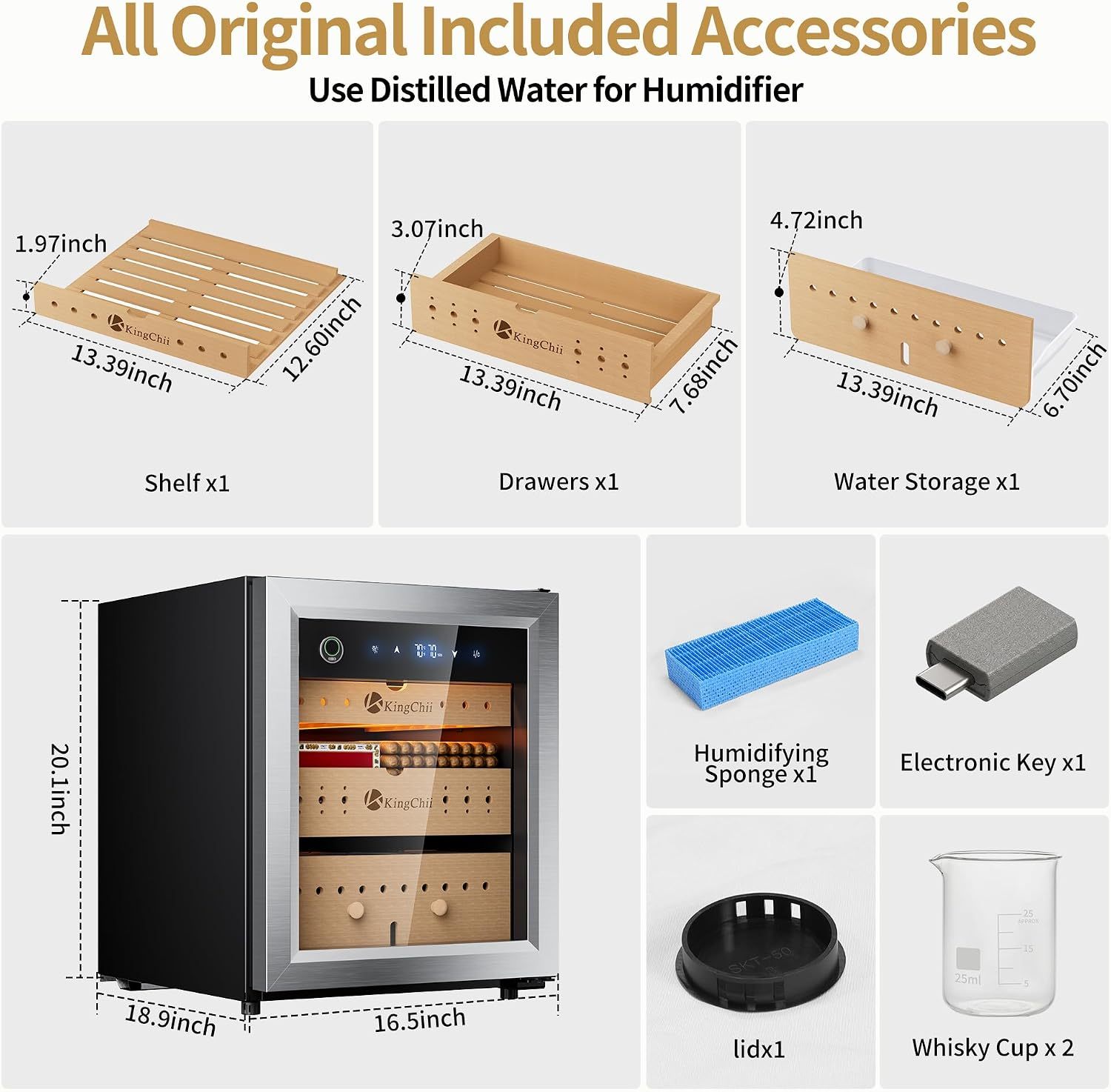 KingChii Pro 50L Compressor Cigar Humidor with Temp & Humidity Control,400-Cigar Capacity
