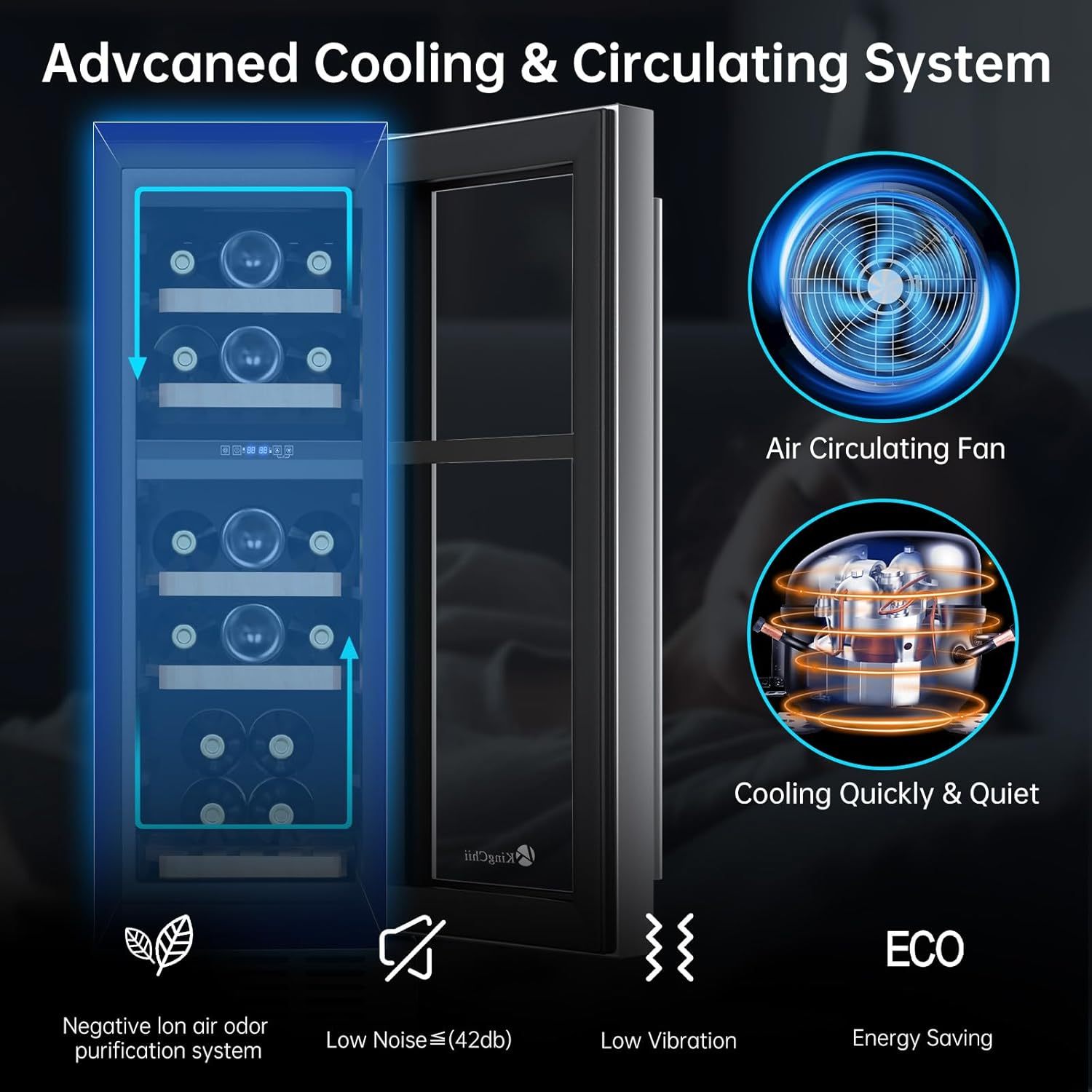 KingChii® 12 Inch 16 Bottles Dual Zone Wine Cooler Refrigerator Professional Compressor, Stainless Steel & Tempered Glass For Red Wine, Champagne - Built-in or Freestanding for Home, Kitchen, or Office