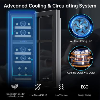 KingChii® 12 Inch 16 Bottles Dual Zone Wine Cooler Refrigerator Professional Compressor, Stainless Steel & Tempered Glass For Red Wine, Champagne - Built-in or Freestanding for Home, Kitchen, or Office