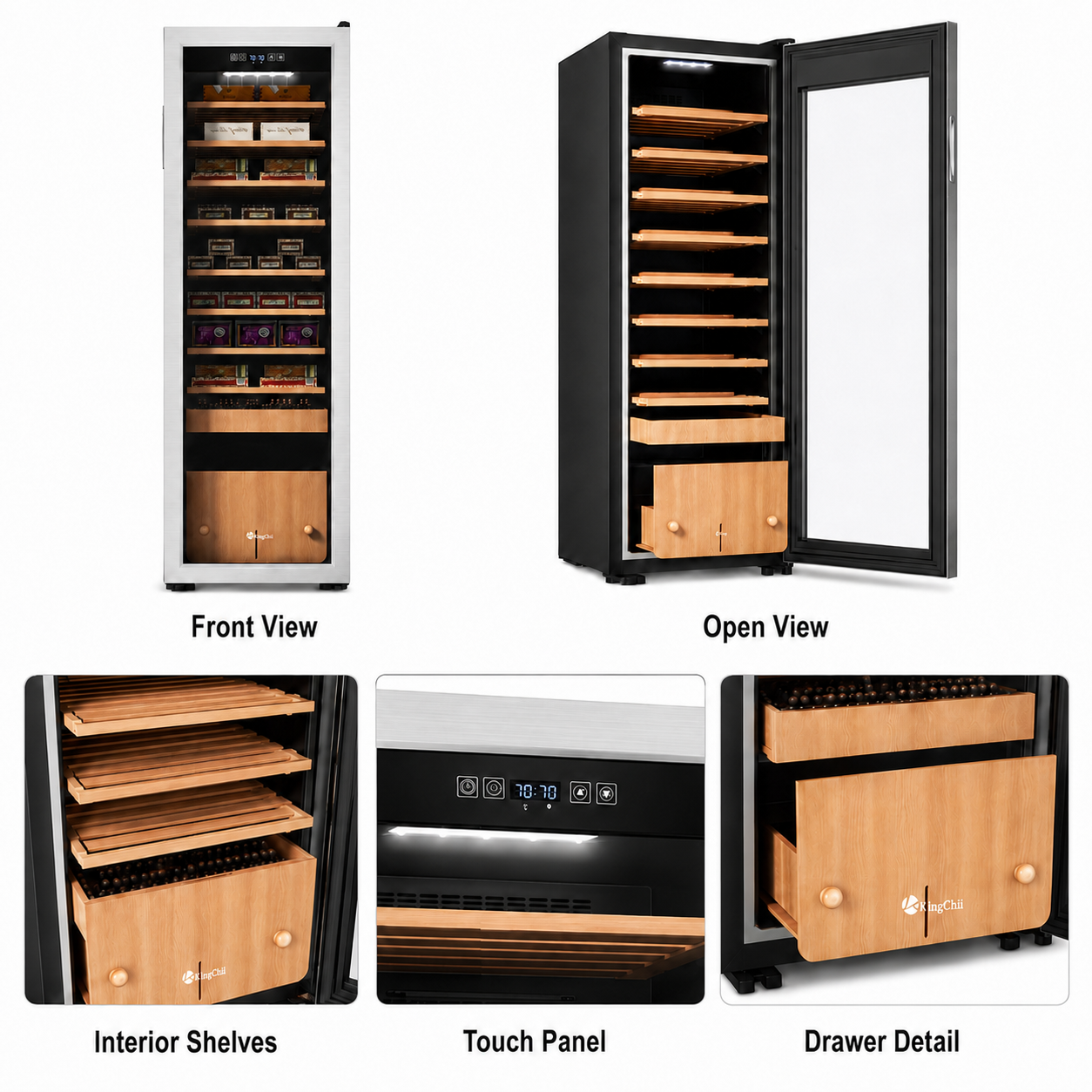 KingChii 130L Temp & Humidity Control Cigar Humidor, 1100-Cigar Capacity 