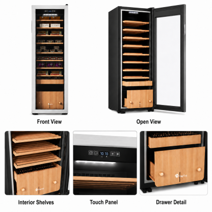 KingChii 130L Temp & Humidity Control Cigar Humidor, 1100-Cigar Capacity 