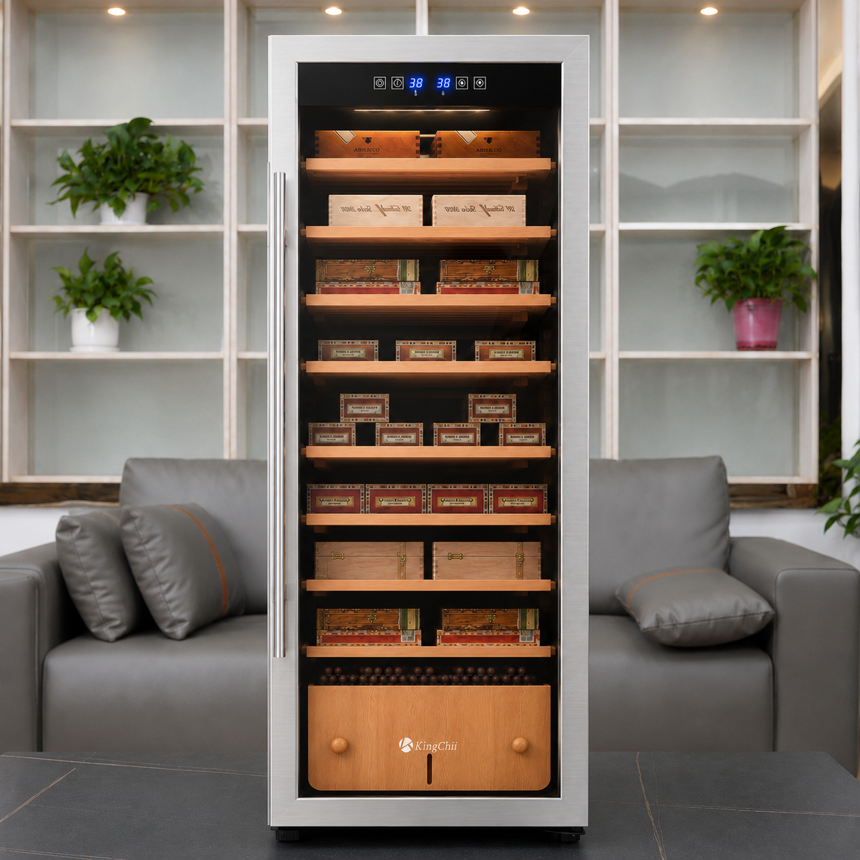 KingChii 130L Temp & Humidity Control Cigar Humidor, 1100-Cigar Capacity 
