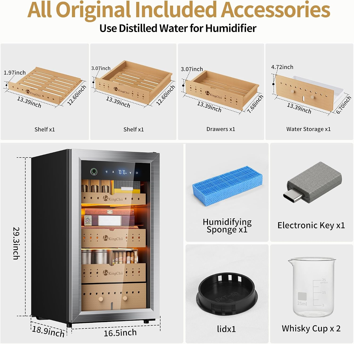 KingChii Pro 80L Compressor Cigar Humidor with Temp & Humidity Control, 600-Cigar Capacity