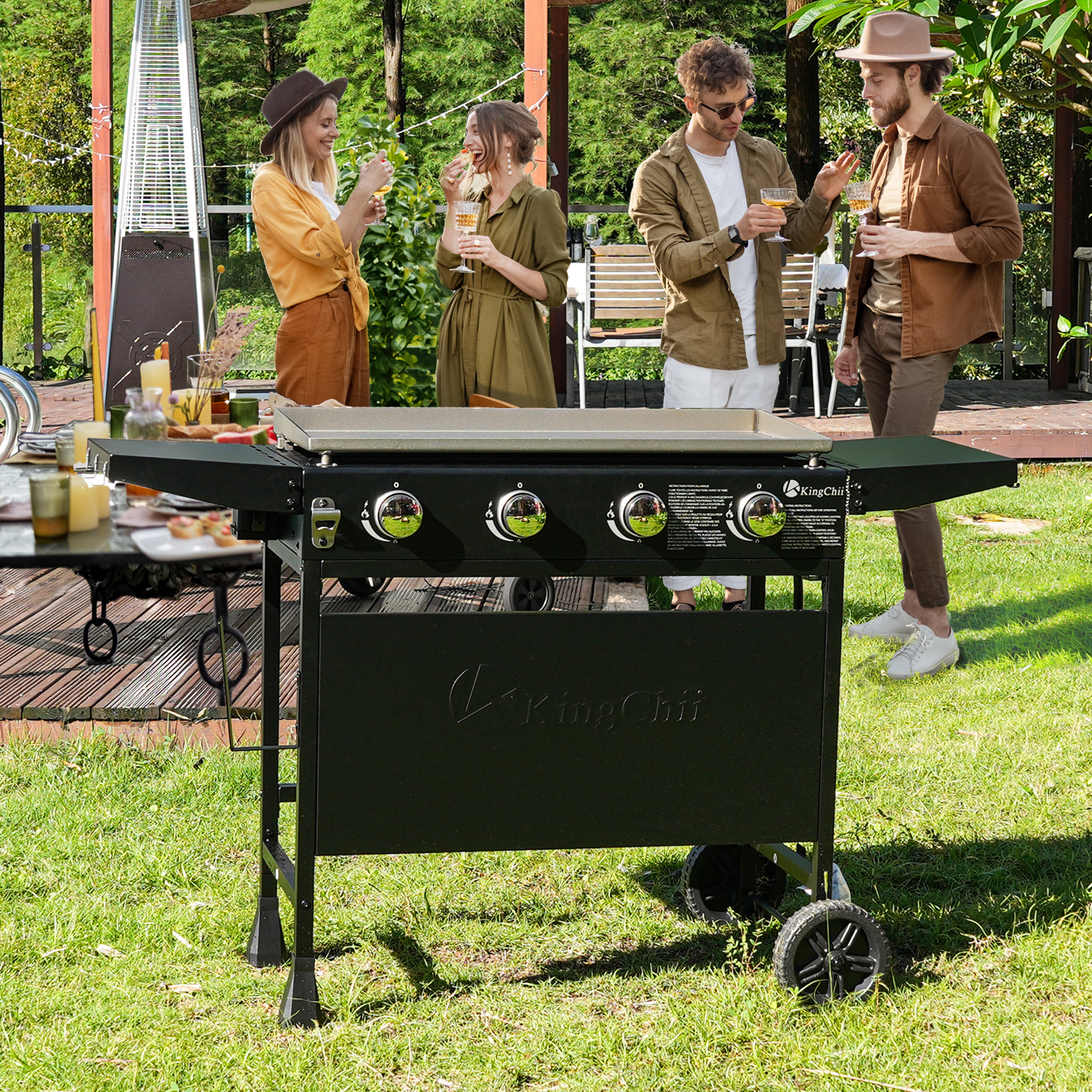 KingChii 4-Burner 32" Propane Griddle Outdoor Flat Top Gas Grill Griddle for Camping, Tailgating, BBQ, Backyard & Patio