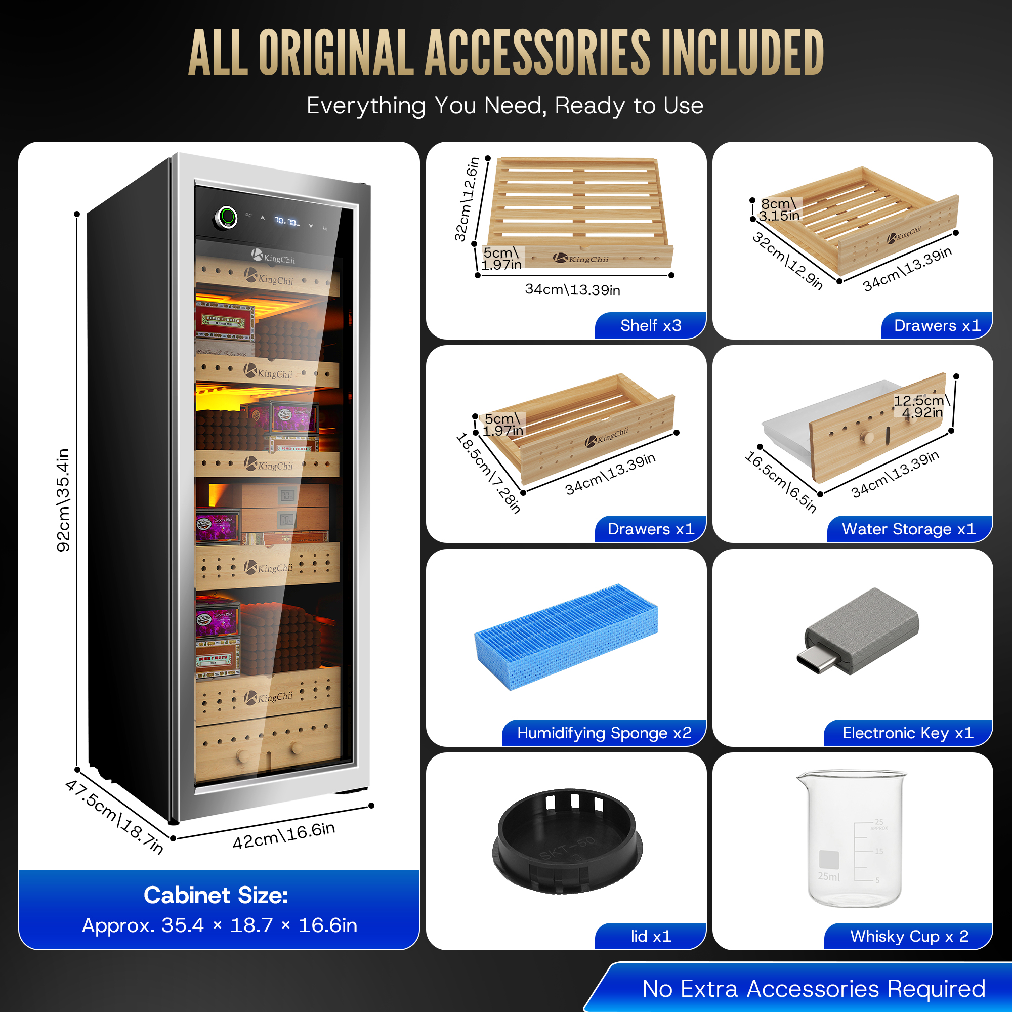 KingChii 160L Electric Cigar Humidor | Temp & Humidity Control 1300 Capacity-Silver