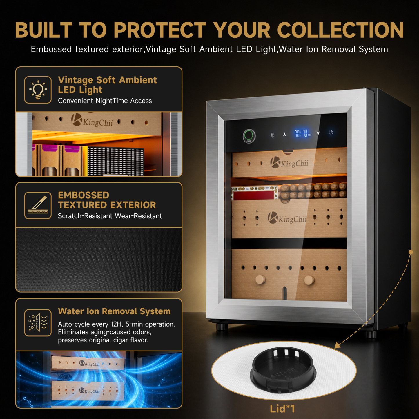 KingChii Pro 50L Compressor Cigar Humidor with Temp & Humidity Control,400-Cigar Capacity