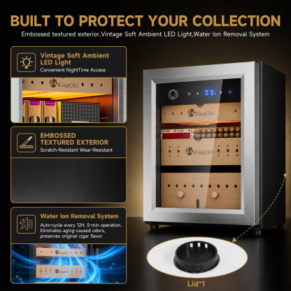 KingChii Pro 50L Compressor Cigar Humidor with Temp & Humidity Control,400-Cigar Capacity