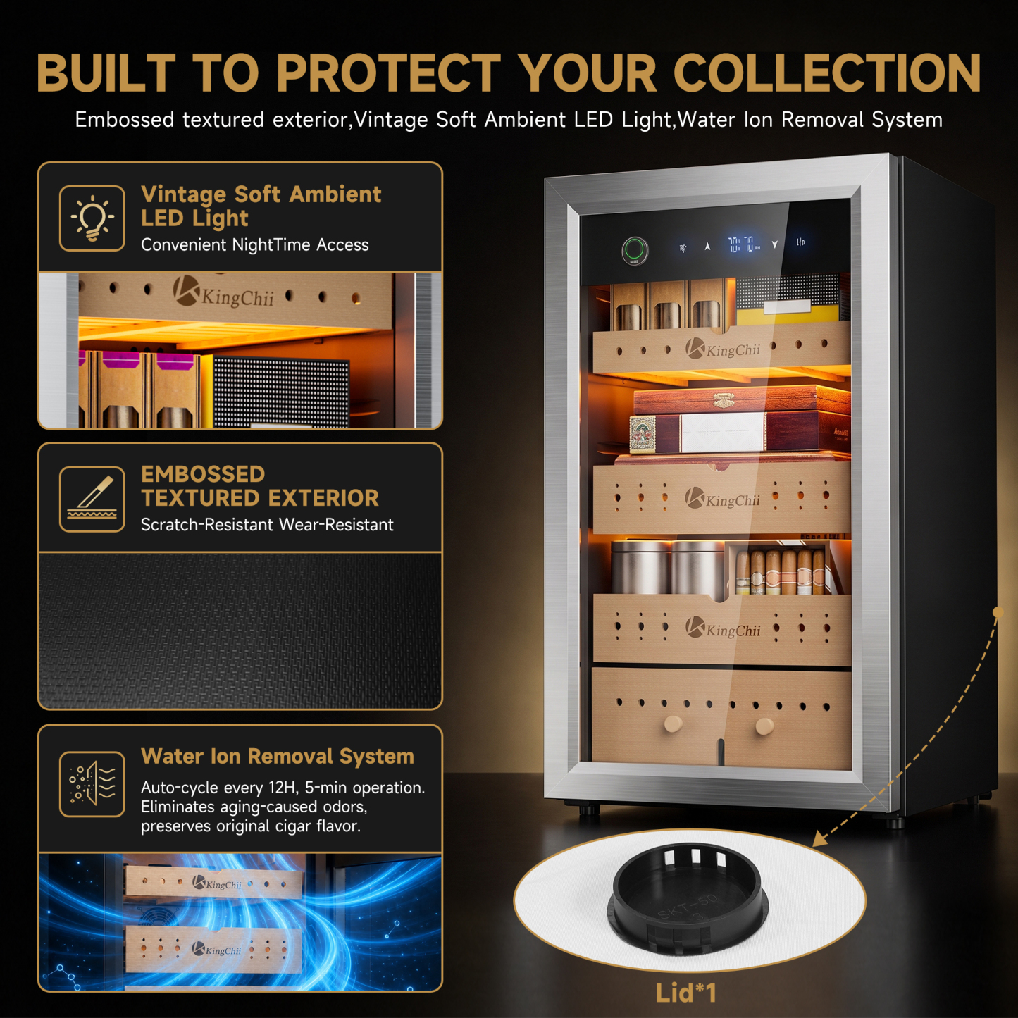 KingChii 80L Electric Cigar Humidor with Compressor Cooling and Built-In Humidification System