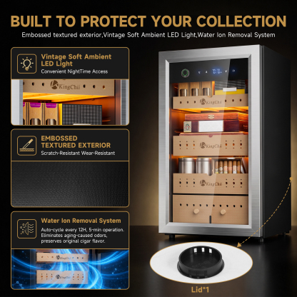 KingChii 80L Electric Cigar Humidor with Compressor Cooling and Built-In Humidification System