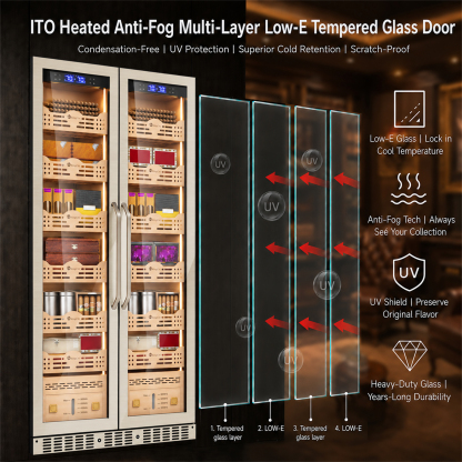KingChii 680L Pro Dual Zone Compressor Cigar Humidor Cabinet, 4400-5600 Capacity, with Lock