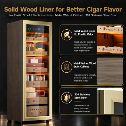 KingChii Pro 160L Compressor Electric Cigar Humidor, Temp & Humidity Control, 1300 cigar Capacity-Gold