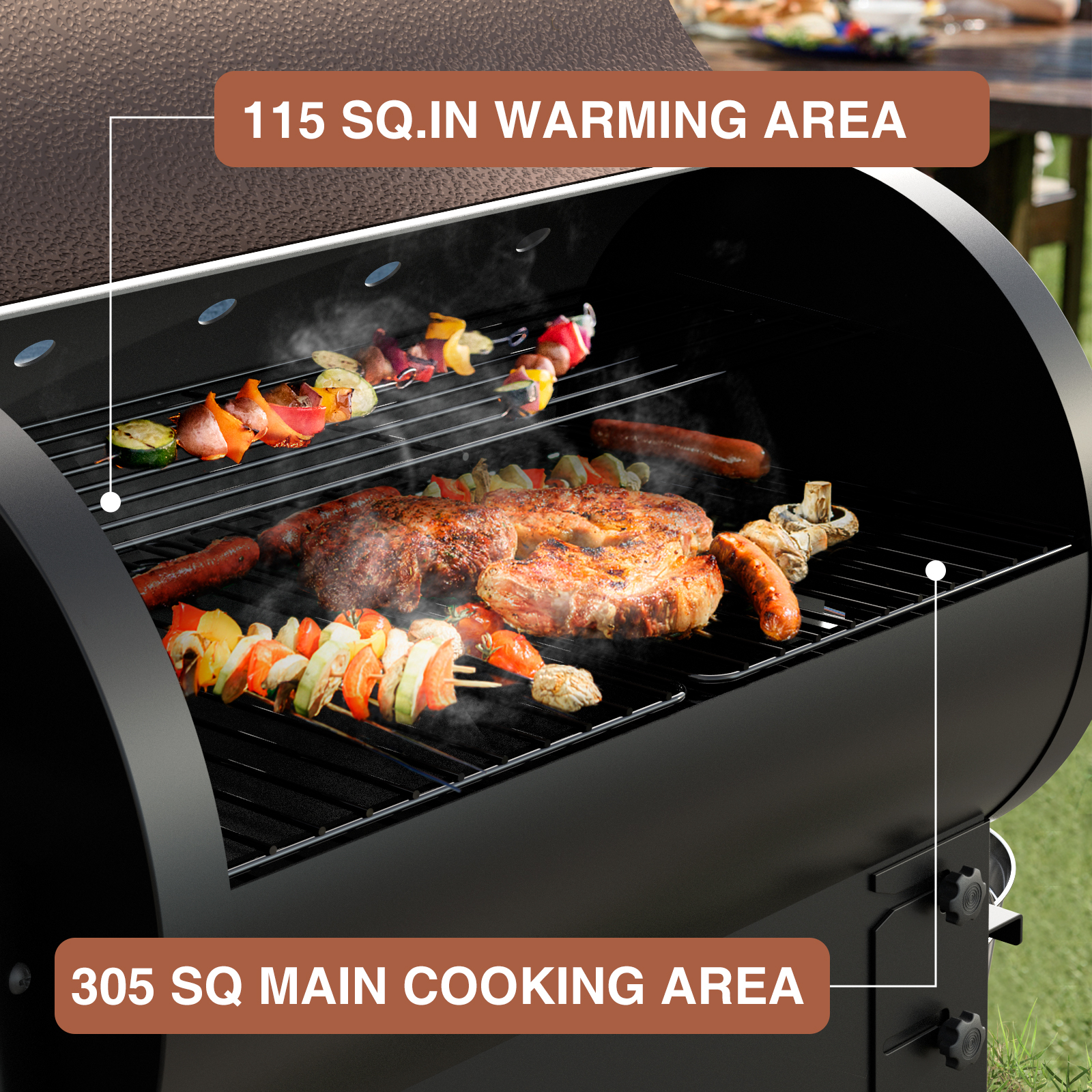KingChii Wood Pellet Smoker & Grill, 456 sq. in BBQ Smoker with Auto Temperature Control, Folding Legs for Outdoor Patio RV, Bronze