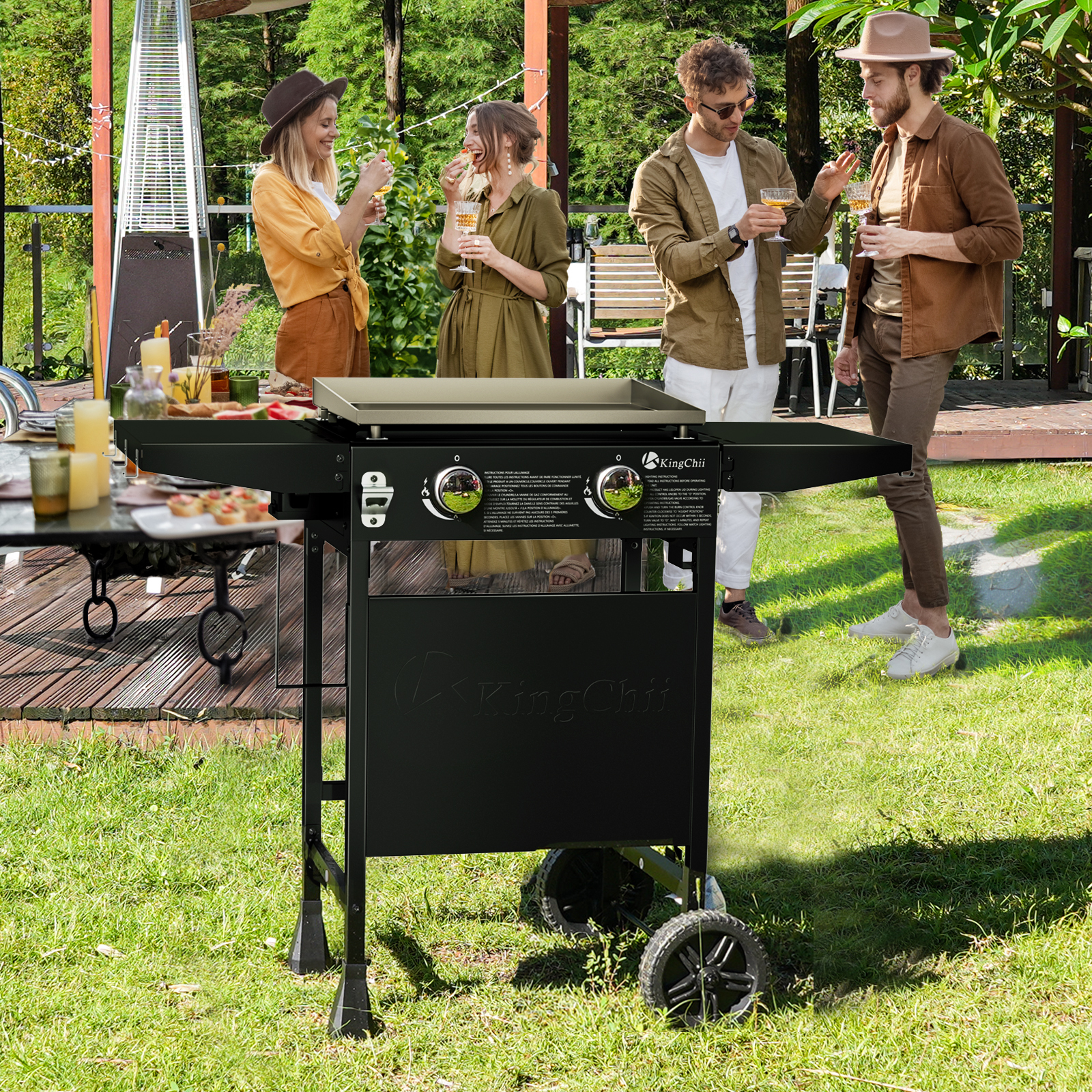 KingChii 2-Burner 19" Propane Griddle Outdoor Flat Top Gas Grill Griddle for Camping, Tailgating, BBQ, Parties, Backyard & Patio