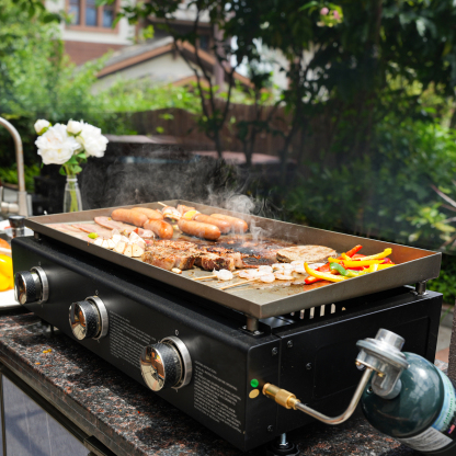 KingChii 3-Burner 28" Propane Griddle Grill for Camping, Backyard