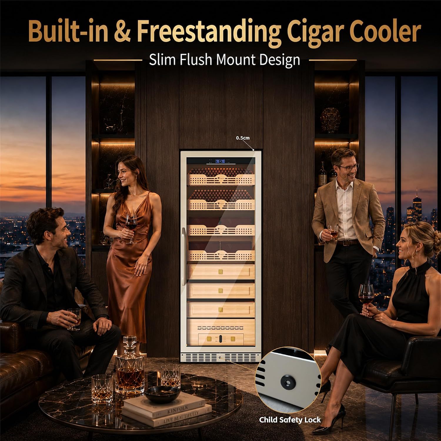 KingChii Pro 475L Compressor Cigar Humidor Cabinet with Temperature & Humidity Control, 3980 Capacity