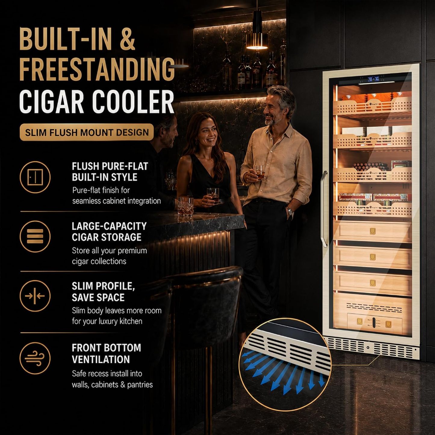 KingChii Pro 475L Compressor Cigar Humidor Cabinet with Temperature & Humidity Control, 3980 Capacity