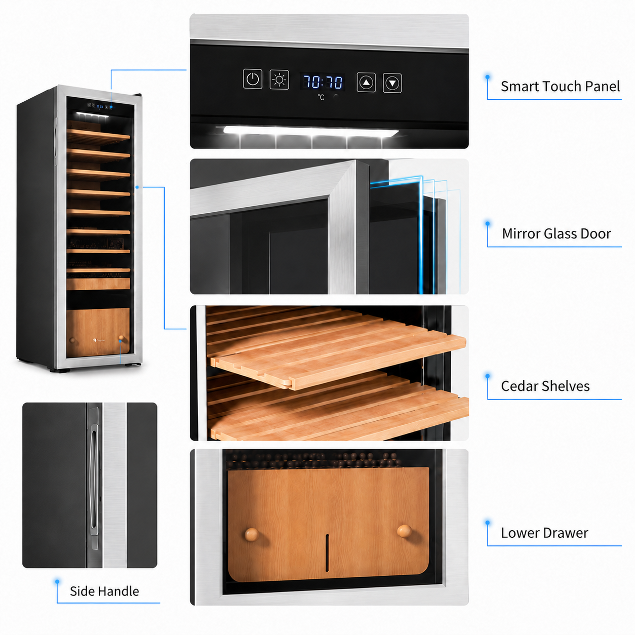 KingChii 130L Temp & Humidity Control Cigar Humidor, 1100-Cigar Capacity 