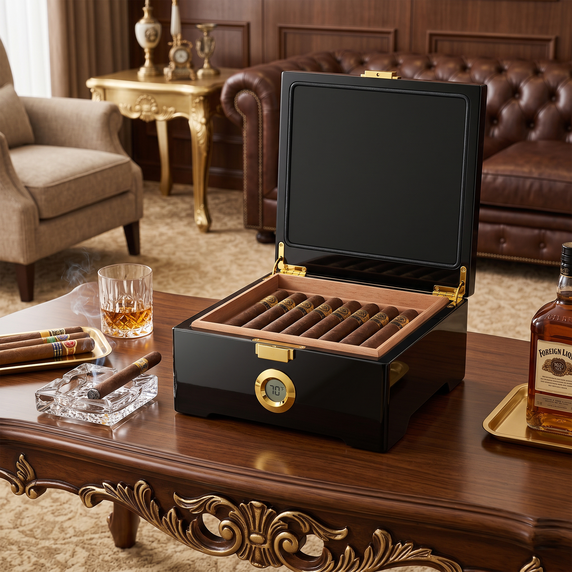 KingChii 3L Desktop Cigar Humidor, 25-50 Cigar Capacity