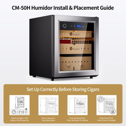 KingChii 50L Electric Compression Cigar Humidor, Temperature & Humidity Control Cabinet, Built-in Fingerprint Lock with Spanish Cedar Wood Shelves & Drawer Hygrometer for Lounge/Home Use-300 Capacity