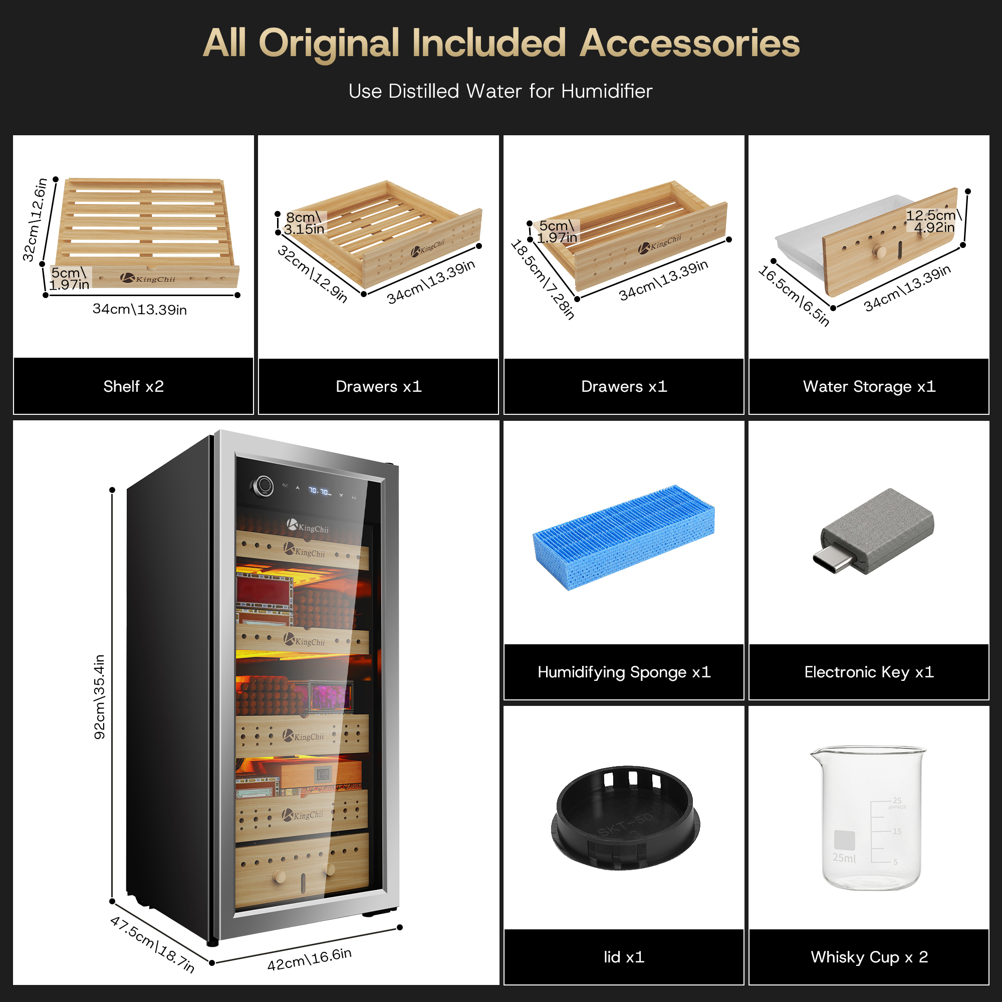 KingChii 105L Cigar Humidor with Temp & Humidity Control, 900-Cigar Capacity, Silver