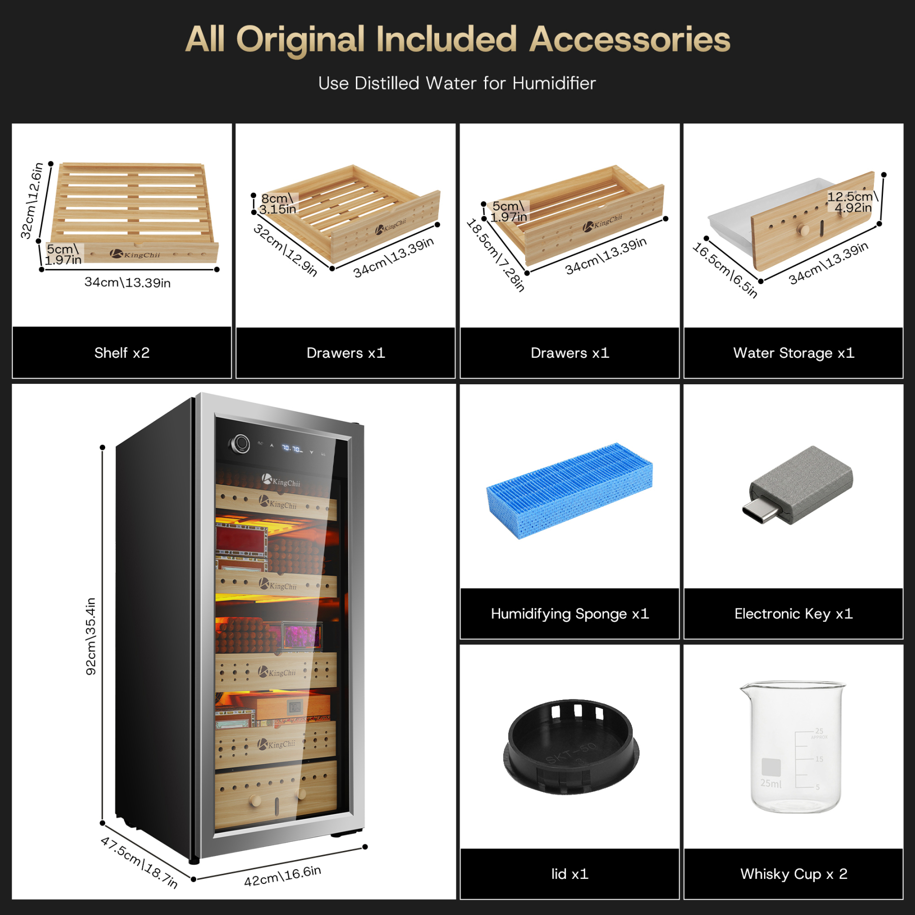 KingChii 105L Cigar Humidor with Temp & Humidity Control, 900-Cigar Capacity, Silver