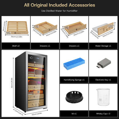 KingChii 105L Cigar Humidor with Temp & Humidity Control, 900-Cigar Capacity, Silver
