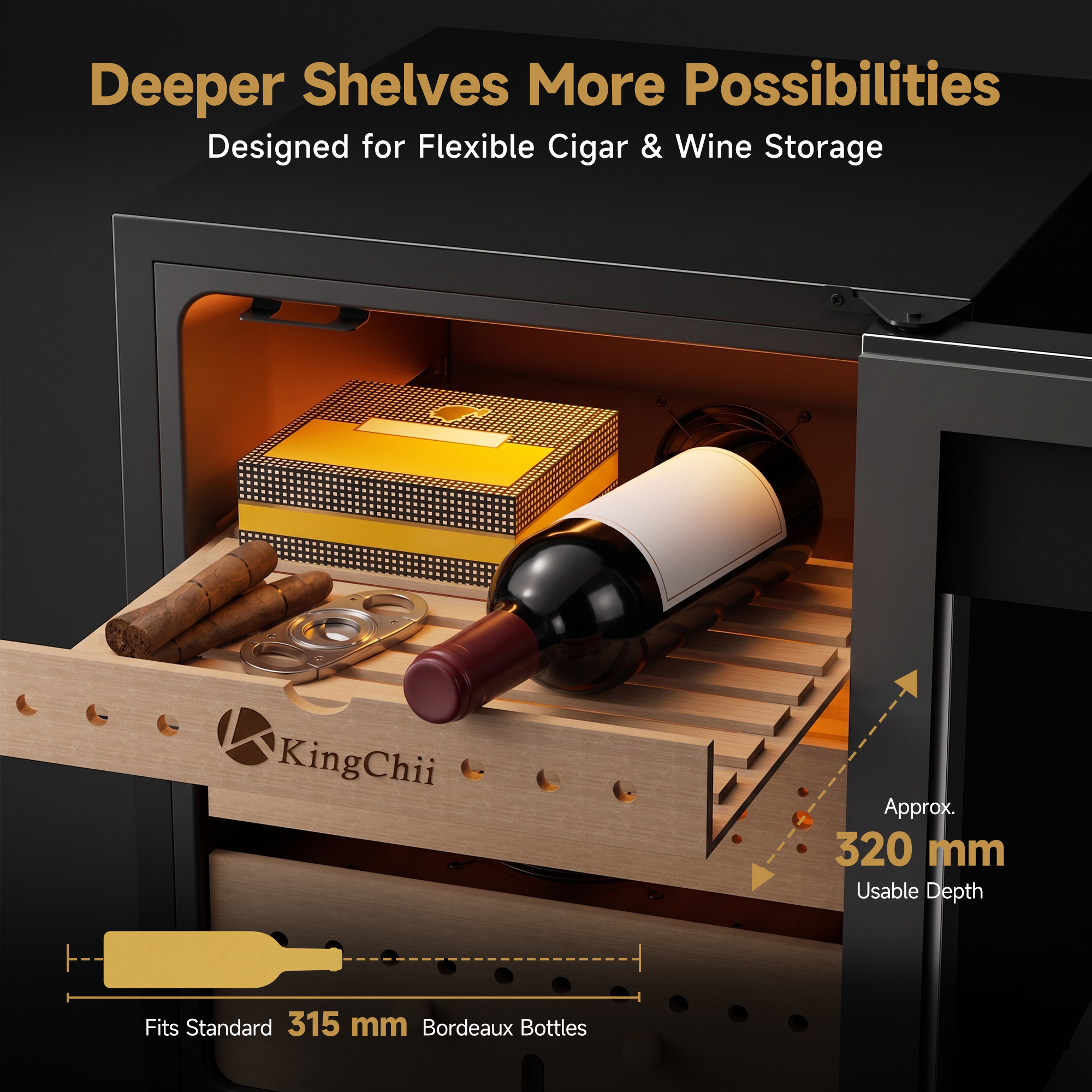 KingChii Pro 50L Compressor Cigar Humidor with Temp & Humidity Control,400-Cigar Capacity