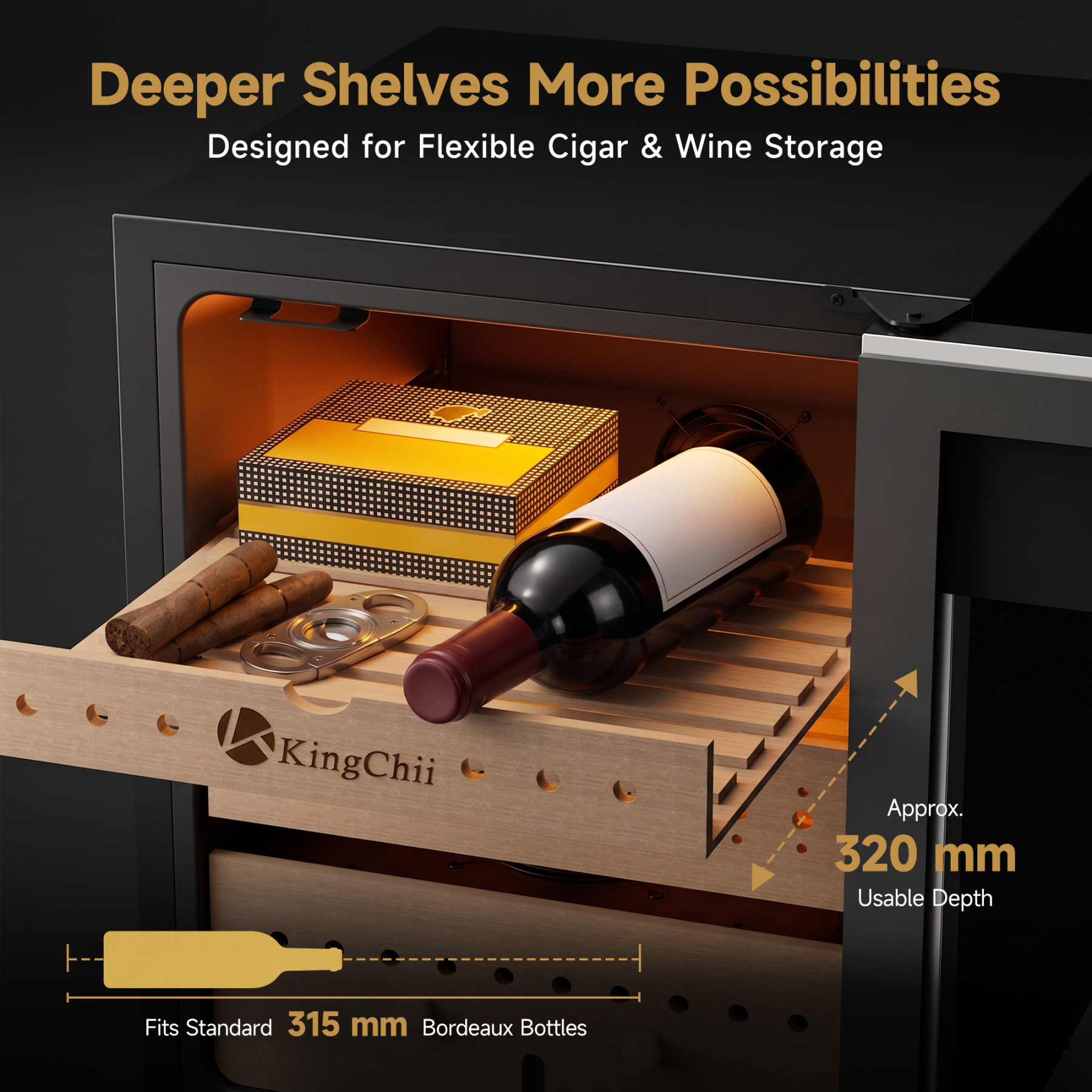 105L Cigar Humidor Cabinet with Deep Spanish Cedar Shelves for Flexible Cigar Box Storage