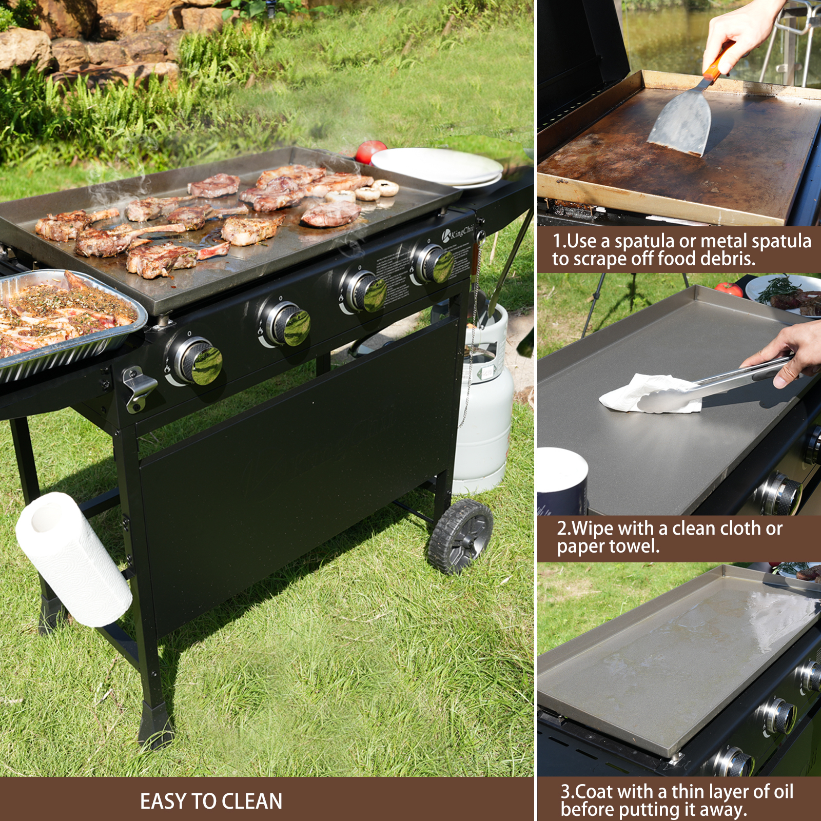 KingChii 4-Burner 32" Propane Griddle Outdoor Flat Top Gas Grill Griddle with Hard Cover for Camping, Tailgating, BBQ, Parties, Backyard & Patio