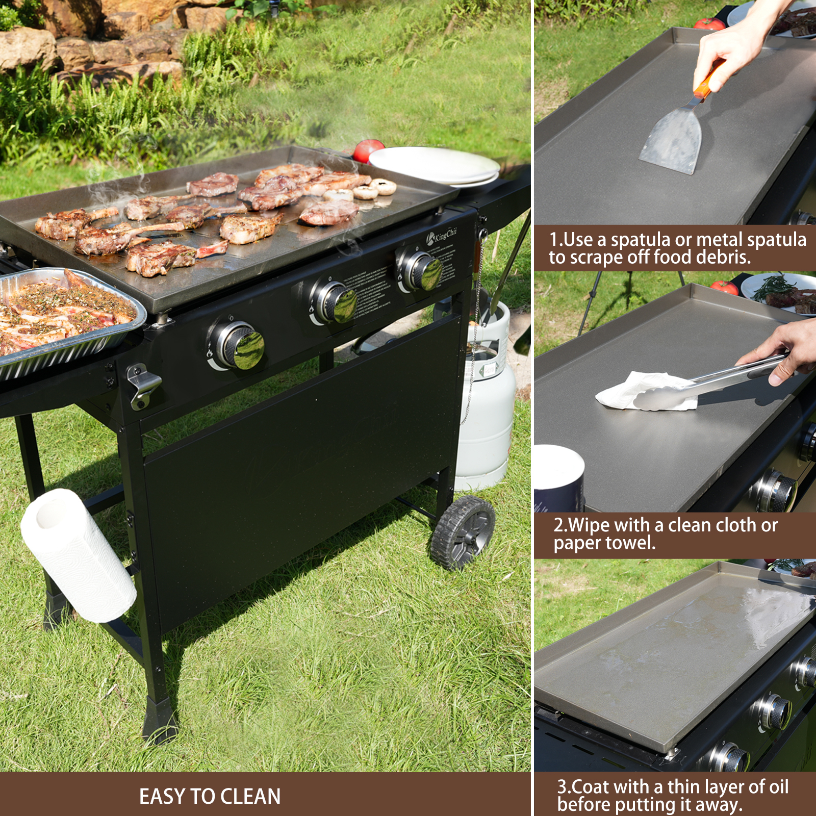 KingChii 3-Burner 28" Propane Griddles Outdoor Flat Top Gas Grill Griddle for Camping, Tailgating, BBQ, Parties, Backyard & Patio