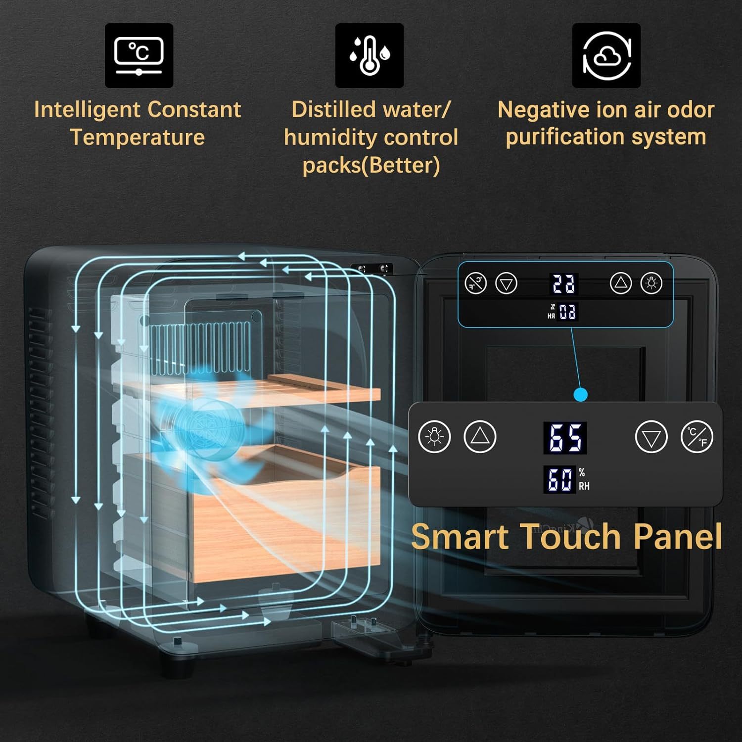 KingChii® 16L Electric Cigar Humidors Temperature Control System, Cooling & Heating Humidor Cabinet with Spanish Cedar Wood Shelves & Hygrometer, Father's Day Gifts for Men (2 Layers 100 Capacity)