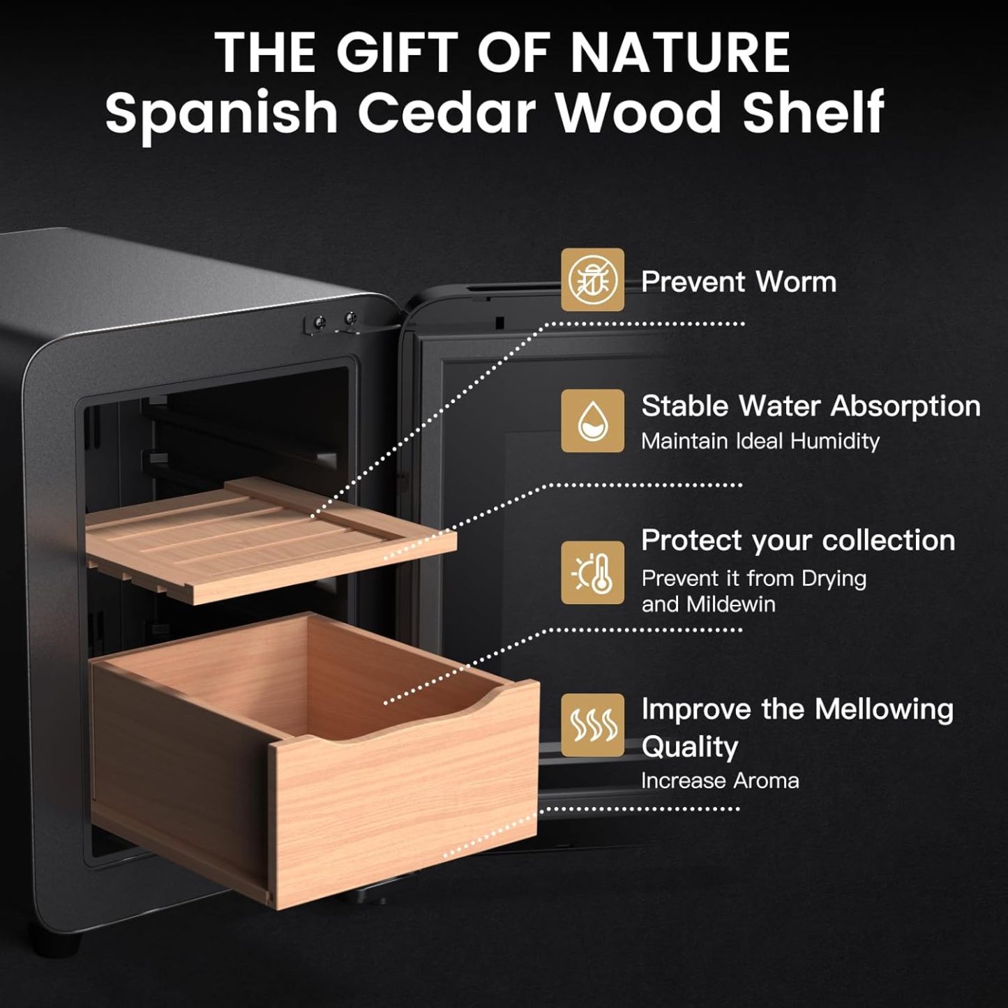 KingChii® 16L Electric Cigar Humidors Temperature Control System, Cooling & Heating Humidor Cabinet with Spanish Cedar Wood Shelves & Hygrometer, Father's Day Gifts for Men (2 Layers 100 Capacity)
