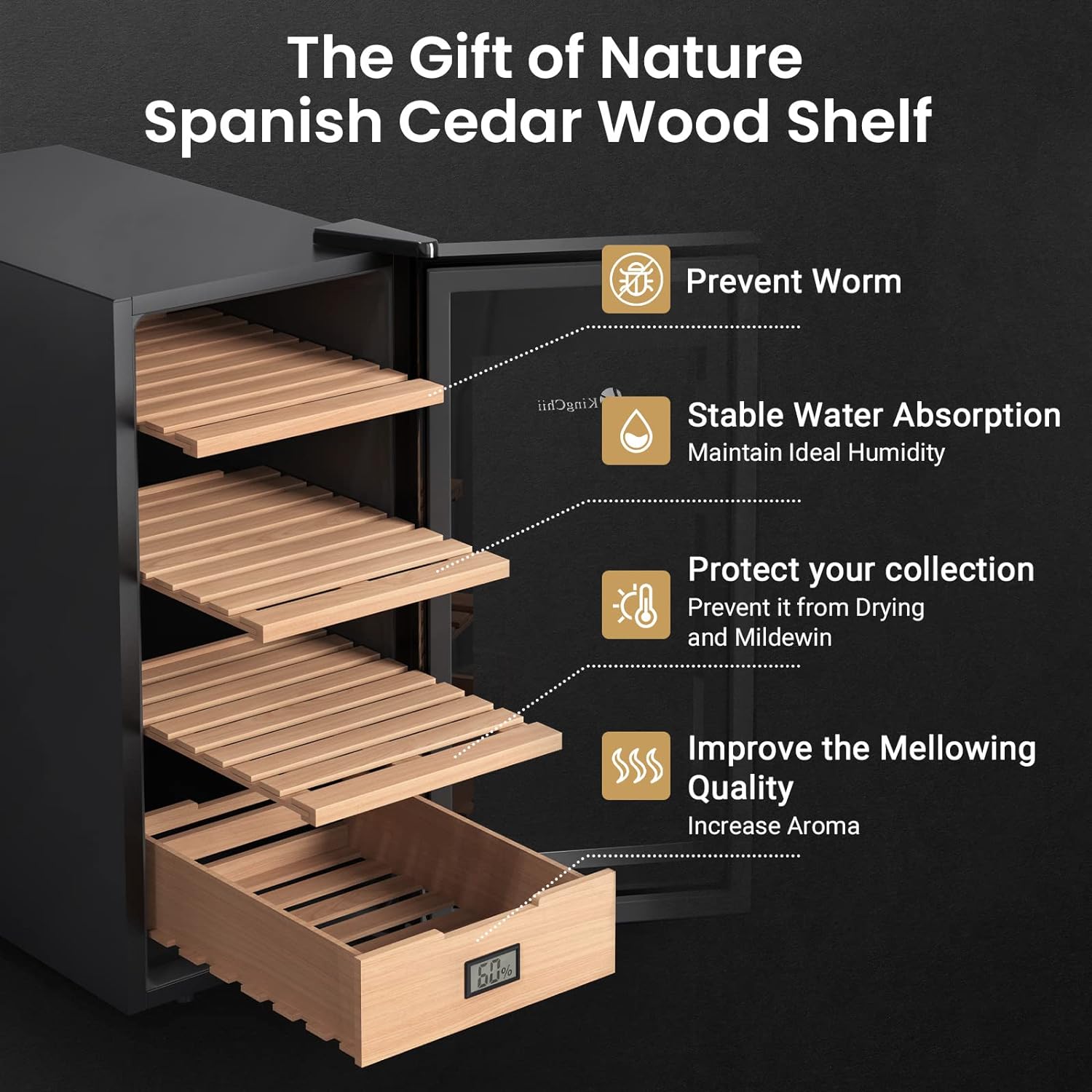 KingChii®26L Electric Cigar Humidors Cooling, Heating Control System, Electronic Humidor Cabinet with Spanish Cedar Wood Shelves & Hygrometer Gifts For Men - Father Day Gifts (4 Layers 200 Capacity)