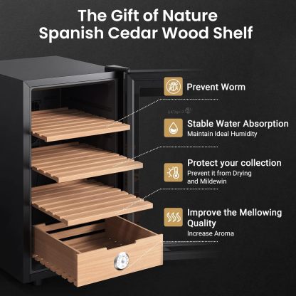 KingChii® 48L Electric Cigar Humidors Temperature Control System, Cooling & Heating Humidor Cabinet with Spanish Cedar Wood Shelves & Hygrometer, Father's Day Gifts for Men (4 Layers 300 Capacity)