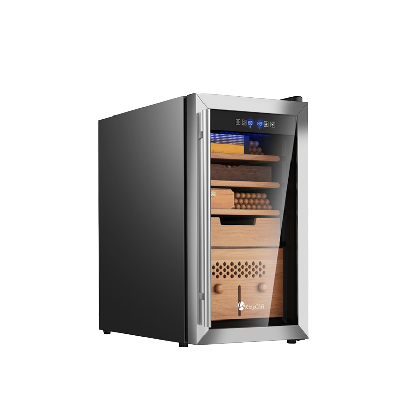 KingChii® Upgrade 43L Electric Cigar Humidor Temperature & Humidity Control, Built-in Humidification System with Spanish Cedar Wood Shelf & Drawer Hygrometer Father's Day Gifts (315 Capacity)