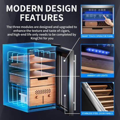 KingChii® Upgrade 43L Electric Cigar Humidor Temperature & Humidity Control, Built-in Humidification System with Spanish Cedar Wood Shelf & Drawer Hygrometer Father's Day Gifts (315 Capacity)