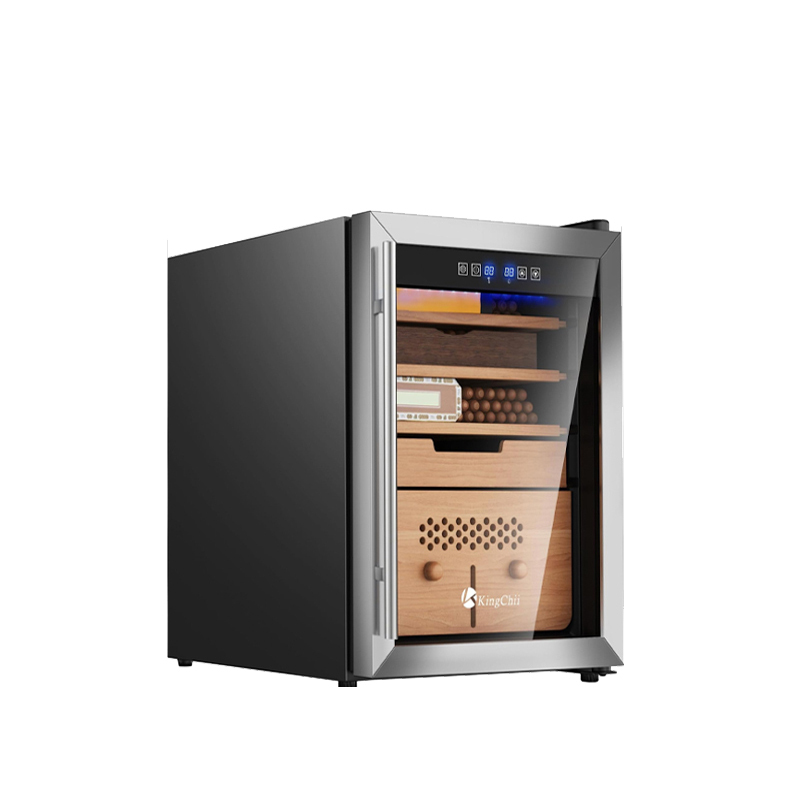 KingChii® Upgrade 58L Electric Cigar Humidor Temperature & Humidity Control, Built-in Humidification System with Spanish Cedar Wood Shelves & Drawer Hygrometer Father's Day Gifts for Men(382 Capacity)