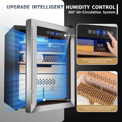 KingChii® Upgrade 58L Electric Cigar Humidor Temperature & Humidity Control, Built-in Humidification System with Spanish Cedar Wood Shelves & Drawer Hygrometer Father's Day Gifts for Men(382 Capacity)
