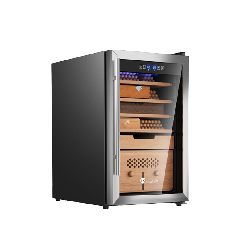 KingChii® Upgrade 70L Electric Temperature & Humidity Control Cigar Humidor, Built-in Humidification System with Spanish Cedar Wood Shelves & Drawer Hygrometer Father's Day Gifts For Men(486 Capacity)