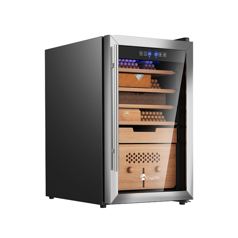 KingChii® Upgrade 82L Electric Cigar Humidor Temperature & Humidity Control, Built-in Humidification System with Spanish Cedar Wood Shelves & Drawer Hygrometer Father's Day Gifts for Men(574 Capacity)