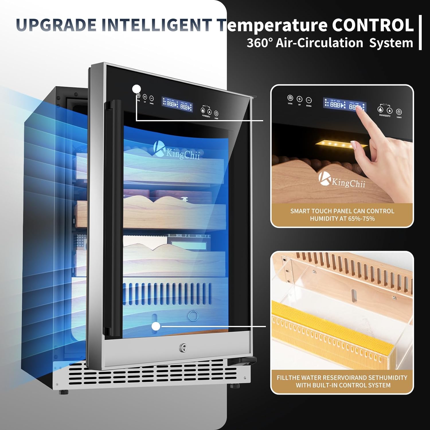 KingChii® Upgrade 145L Electric Cigar Humidor Temperature & Humidity Control, Built-in Humidification System with Spanish Cedar Wood Shelves & Drawer Hygrometer Father's Day Gifts For Men(650 Capacity)