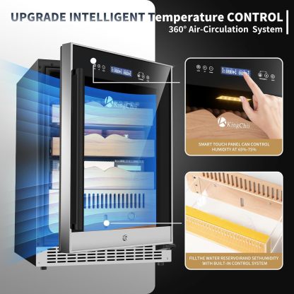 KingChii® Upgrade 145L Electric Cigar Humidor Temperature & Humidity Control, Built-in Humidification System with Spanish Cedar Wood Shelves & Drawer Hygrometer Father's Day Gifts For Men(650 Capacity)