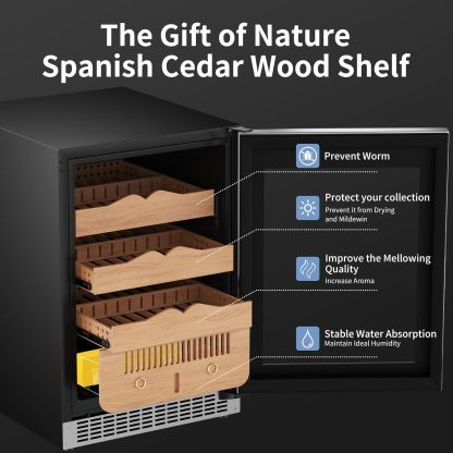 KingChii® Upgrade 145L Electric Cigar Humidor Temperature & Humidity Control, Built-in Humidification System with Spanish Cedar Wood Shelves & Drawer Hygrometer Father's Day Gifts For Men(650 Capacity)