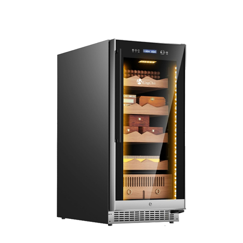 KingChii® Upgrade 265L Electric Cigar Humidor Temperature & Humidity Control, Built-in Humidification System with Spanish Cedar Wood Shelves & Drawer Hygrometer Father's Day Gift For Men(1500 Capacity)