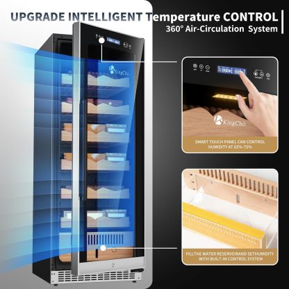 KingChii® Upgrade 375L Electric Cigar Humidor Temperature & Humidity Control, Built-in Humidification System with Spanish Cedar Wood Shelves & Drawer Hygrometer Father's Day Gift For Men(1875 Capacity)