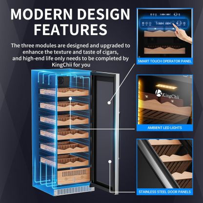 KingChii® Upgrade 375L Electric Cigar Humidor Temperature & Humidity Control, Built-in Humidification System with Spanish Cedar Wood Shelves & Drawer Hygrometer Father's Day Gift For Men(1875 Capacity)