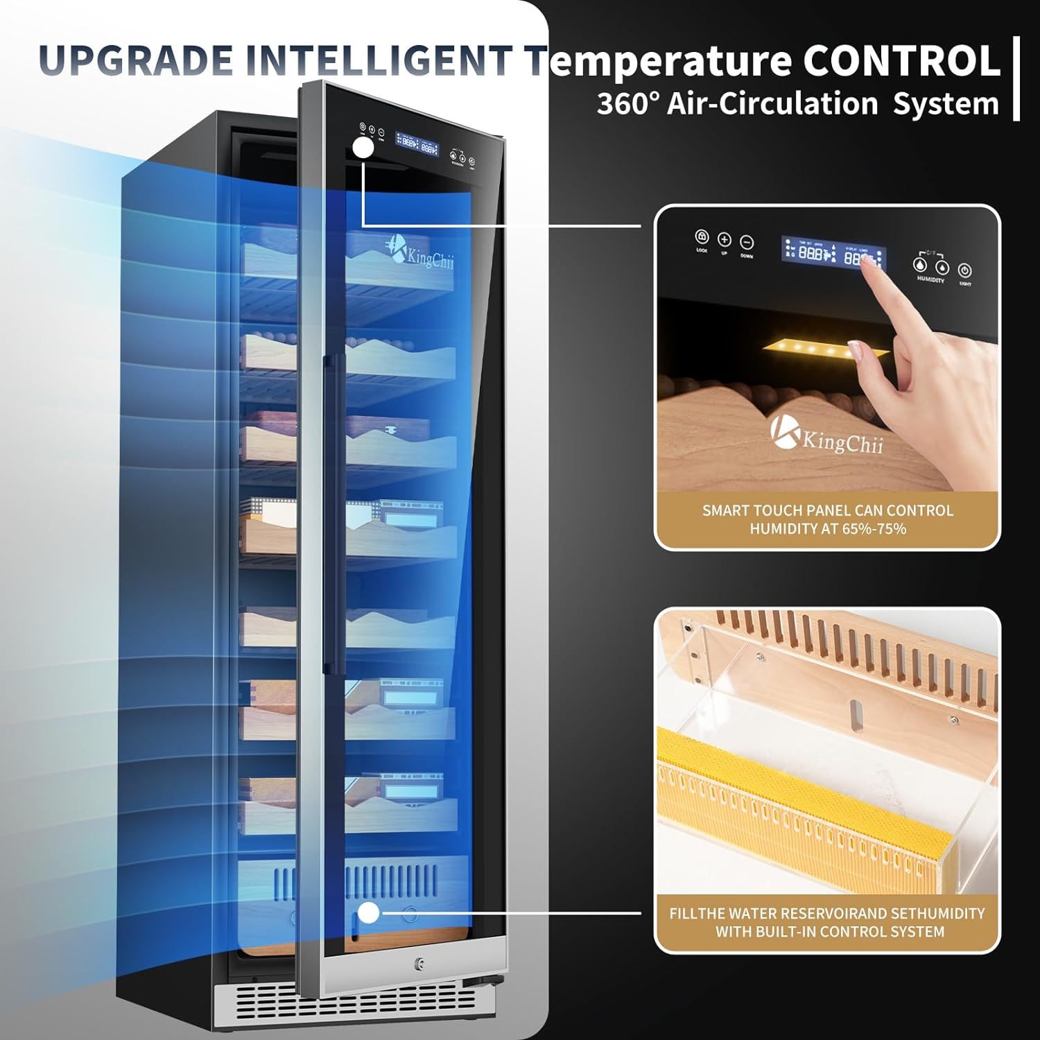 KingChii® Upgrade 425L Electric Cigar Humidor Temperature & Humidity Control, Built-in Humidification System with Spanish Cedar Wood Shelves & Drawer Hygrometer Father's Day Gift For Men(2200 Capacity)