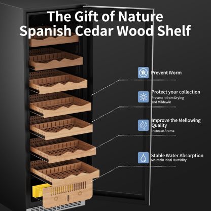 KingChii® Upgrade 425L Electric Cigar Humidor Temperature & Humidity Control, Built-in Humidification System with Spanish Cedar Wood Shelves & Drawer Hygrometer Father's Day Gift For Men(2200 Capacity)